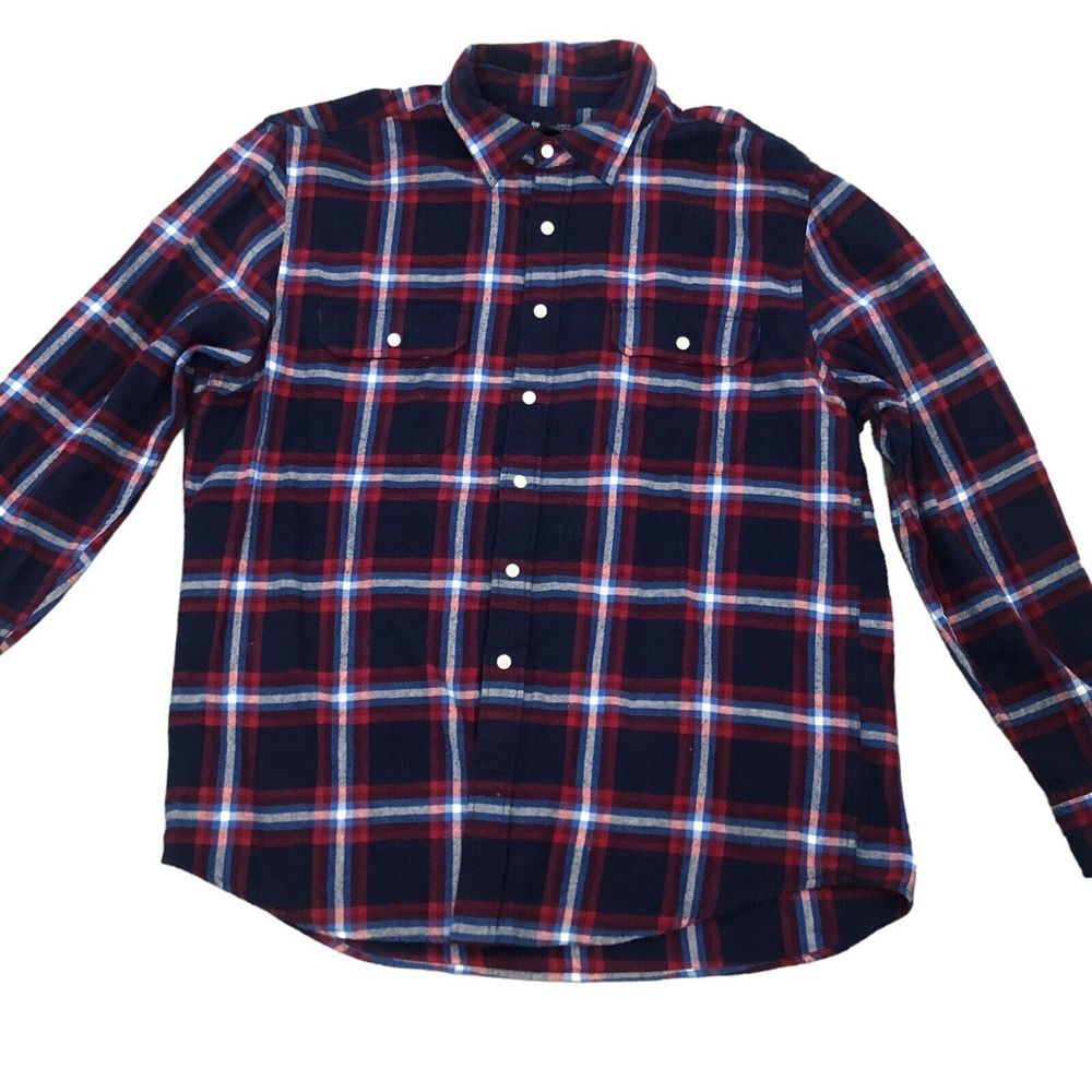 Gap Men Flannel Shirt Button Up 100% Cotton Plaid Green Blue Size XL Outdoor